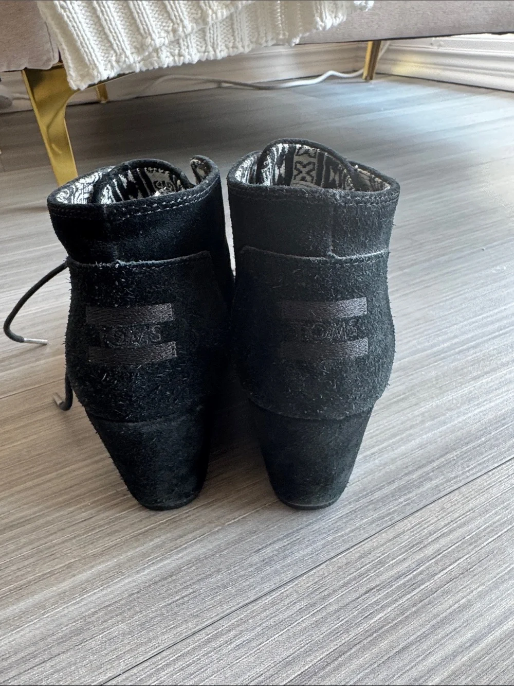 TOMS Desert Wedge Ankle Bootie in Black Suede
